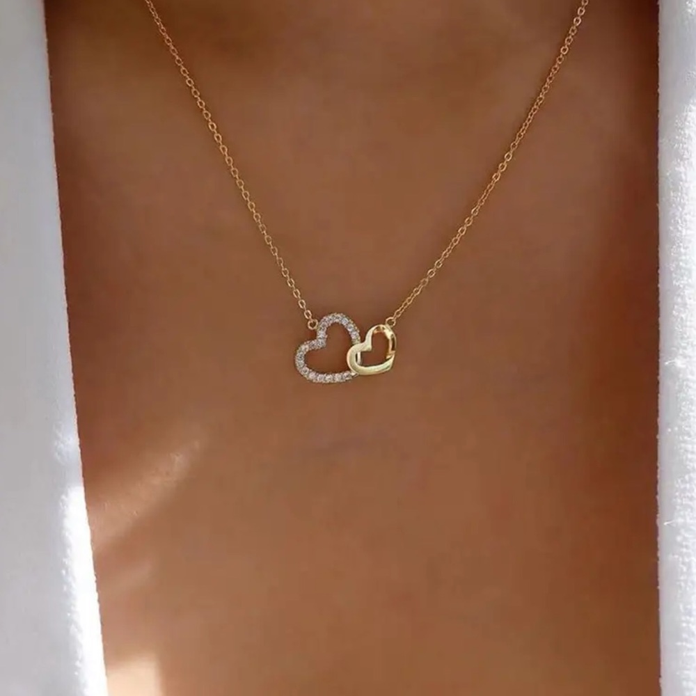 Gold Filled Double Heart CZ Necklace